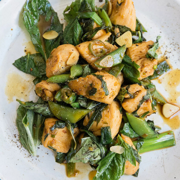 Stir-fried Chicken with Snap Peas & Basil