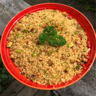 Barley Couscous Salad with Rose Harissa