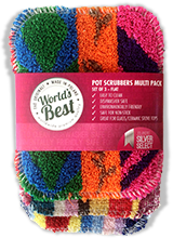 World's Best Flat Pot Scrubbers. Dishwasher Safe. Assorted Colors (3)